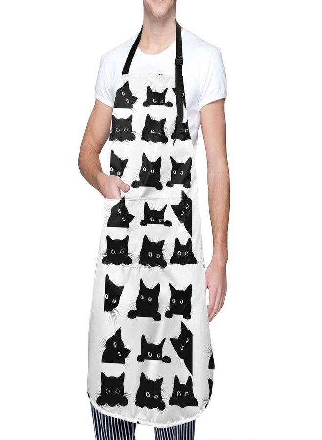 Perinsto Black Cats Waterproof Apron With 2 Pockets Cute Animals Kittens Kitchen Chef Aprons Bibs For Cooking Baking Painting Gardening Grooming - Image 2