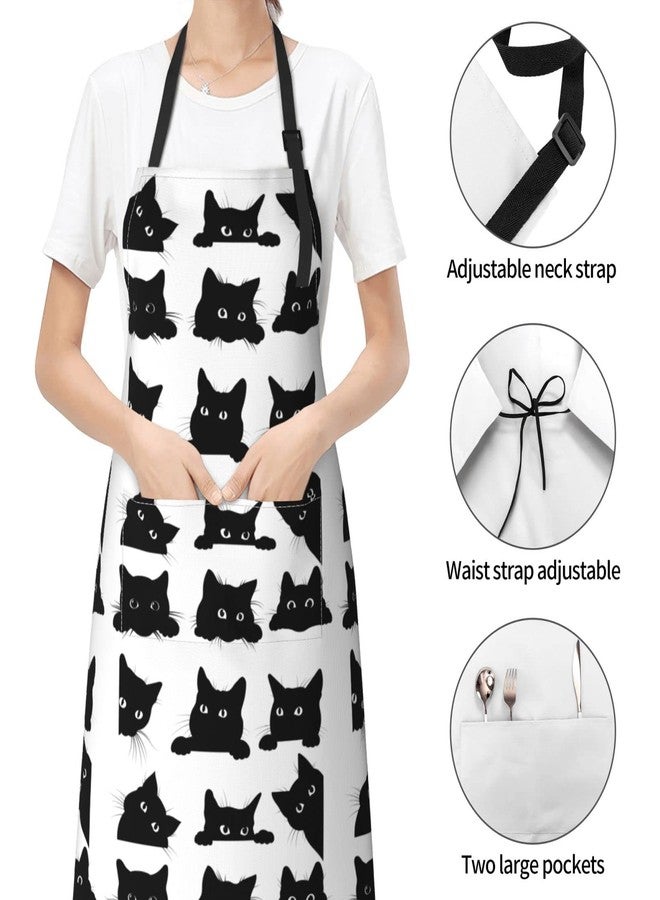 Perinsto Black Cats Waterproof Apron With 2 Pockets Cute Animals Kittens Kitchen Chef Aprons Bibs For Cooking Baking Painting Gardening Grooming - Image 3