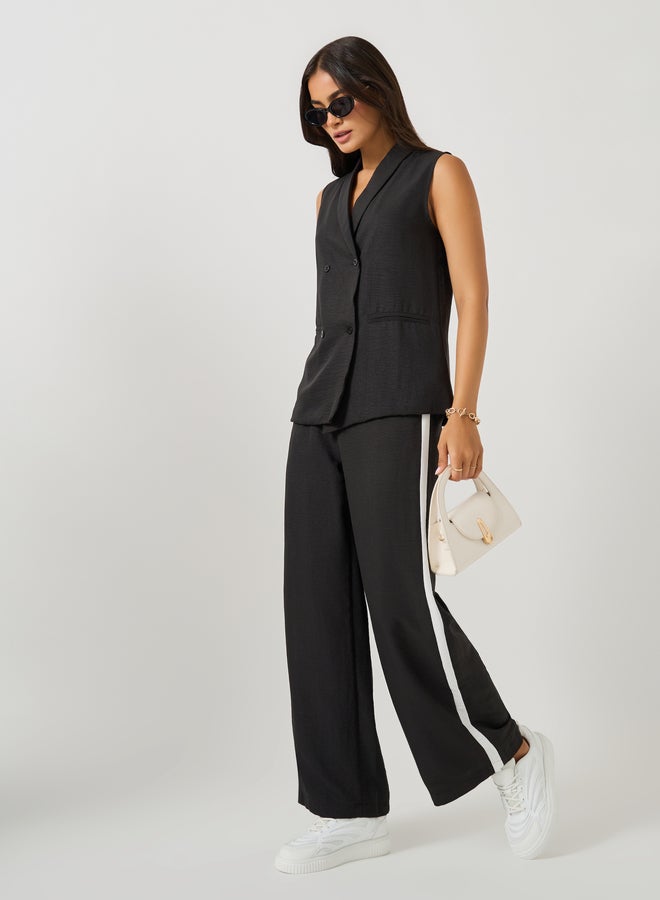 Styli Solid Shawl Collar Sleeveless Blazer and Side Stripe Straight Leg Pants Co-Ords - Image 1