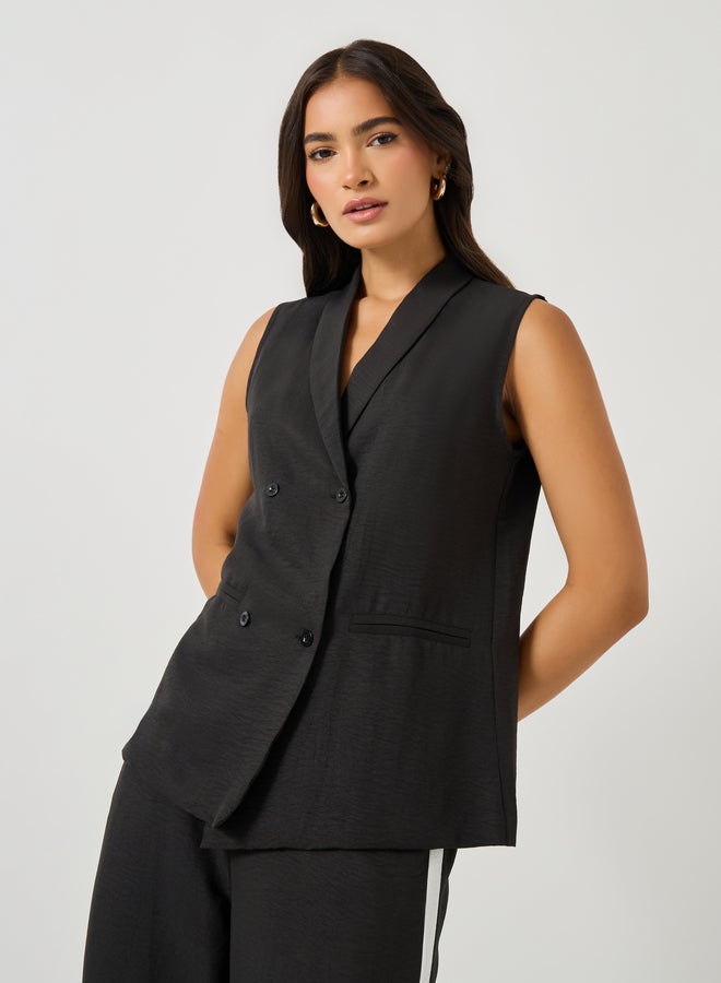 Styli Solid Shawl Collar Sleeveless Blazer and Side Stripe Straight Leg Pants Co-Ords - Image 2