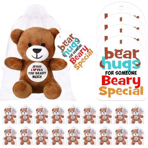 Silipull 12 Pcs Jesus Loves You Beary Much Stuffed Bears Easter Gifts 4 Religious Plush Christian Bible Verse Bears for Party Favor Gift Box Stuffers - Image 1
