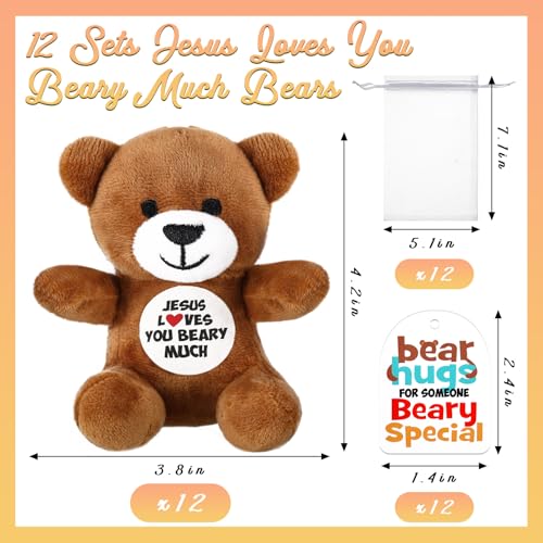 Silipull 12 Pcs Jesus Loves You Beary Much Stuffed Bears Easter Gifts 4 Religious Plush Christian Bible Verse Bears for Party Favor Gift Box Stuffers - Image 5