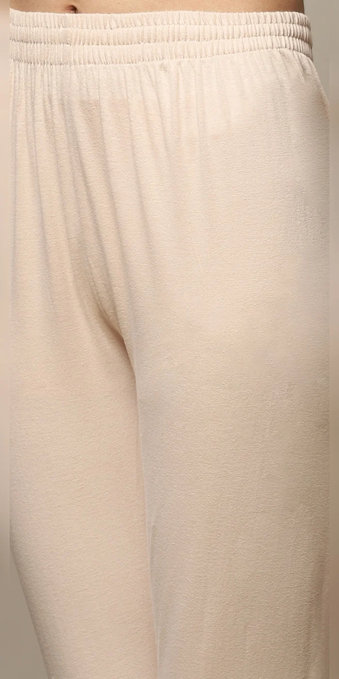 Biba  Women Beige Cotton Gathered Kurta Churidar Suit Set  | Best Price UAE