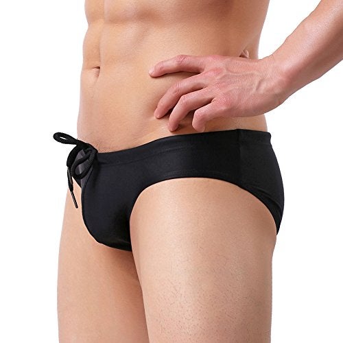 Summer Code Mens Solid Swim Briefs Drawstring Bikini Sport Swimsuit Black - Image 3