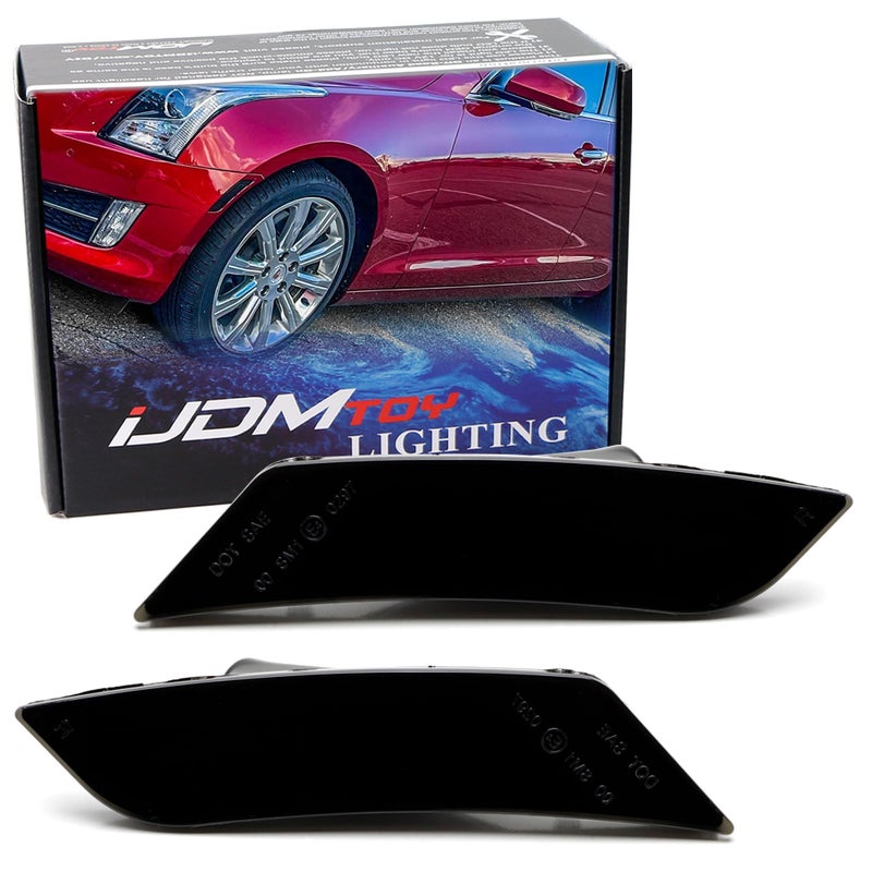 iJDMTOY BlackOut Dark Smoked Front Bumper Side Marker Light Housings Compatible With 20132014 Cadillac ATS 2017up Cadillac XT5 Compatible With 2019up Chevy Blazer
