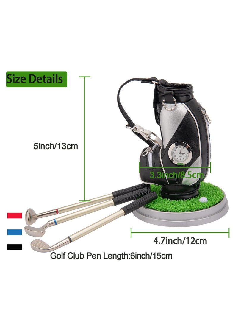 SOLARAE Mini Golf Bag Pen Holder Set with Clock and 3 Golf Club Pens - Perfect Desktop Accessory for Golf Fans, Novelty Gift and Event Souvenir for Coworkers - Image 2