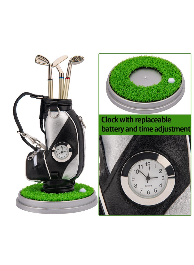 SOLARAE Mini Golf Bag Pen Holder Set with Clock and 3 Golf Club Pens - Perfect Desktop Accessory for Golf Fans, Novelty Gift and Event Souvenir for Coworkers - Image 3