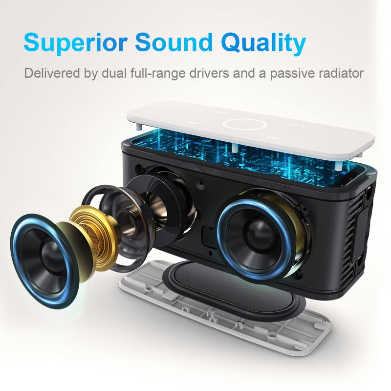 DOSS SoundBox Touch Wireless Bluetooth Speaker with 12W HD Sound and Bass, IPX5 Water-Resistant, 20H Playtime, Handsfree, Portable for Office, Home, Outdoor, Travel-White - Image 2