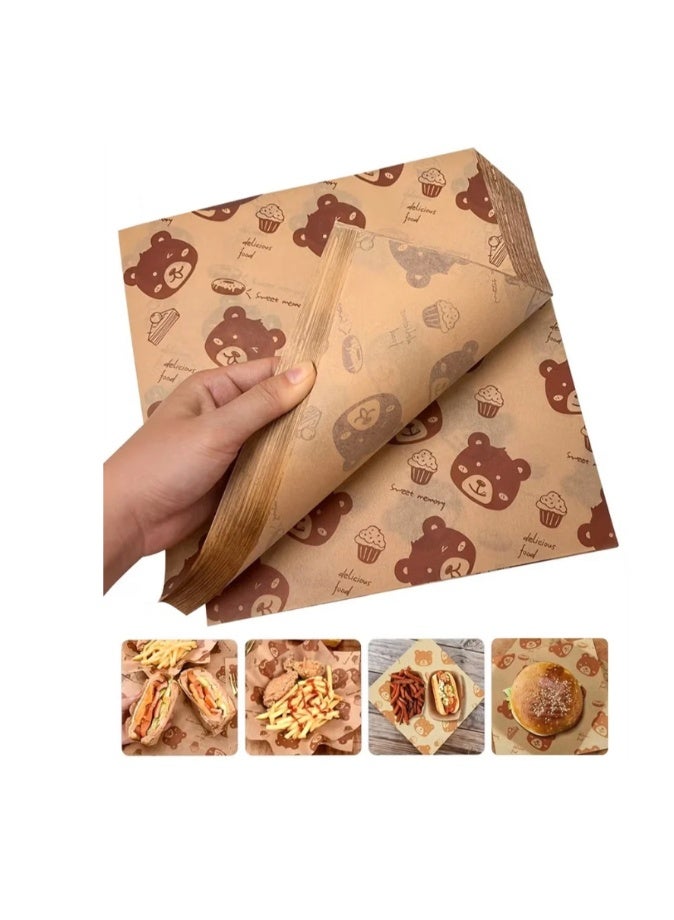 100 ورقة من ورقة الشمع ورقة التعبئة والتغليف ساندويتش, ورقة تمتص الزيت, ورقة برهان الزيت, ورقة عزل الدجاج المقلي, ملونة ديكور مطبوخة الأغذية التعبئة والتغليف سلة الأغذية بطانة, تستخدم لتغليف وجبات خفيفة العطلة, الحلوى, الكوكيز，15x15cm - Image 1