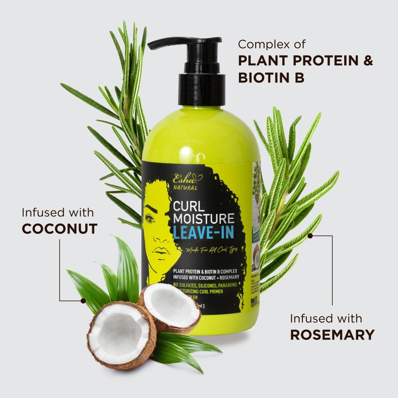 Esha Girl Natural â€“ Leave-In Conditioner - Moisturize Dry Hair - Enhance, Nourish, Hydrate Curls - Biotin Infused - Coconut Frizz Hair Care (4 oz.) - Image 3