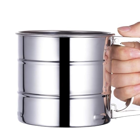 DMDENT Stainless Steel Flour SifterAtta Chalni Hand Press Design Large Capacity Flour Sieve Cup for Sugar Flour and Coffee Powder CorrosionResistant  - Image 1