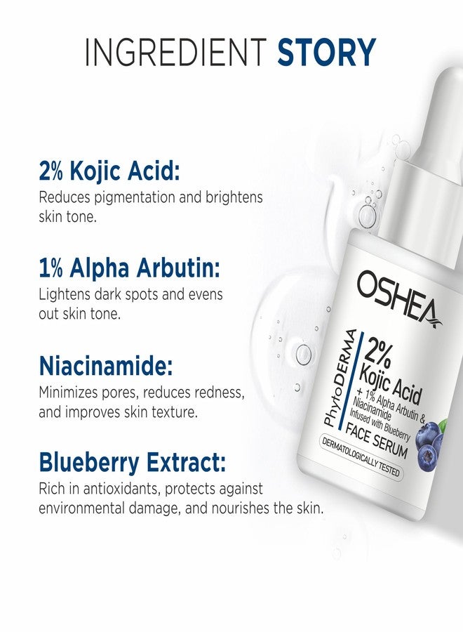 Oshea PhytoDERMA Face Serum for Men & Women 30 ml | 2% Kojic Acid with 1% Alpha Arbutin & Niacinamide | Reduces Dark Spots & Fine Lines | Infused with Blueberry Extract - Image 2