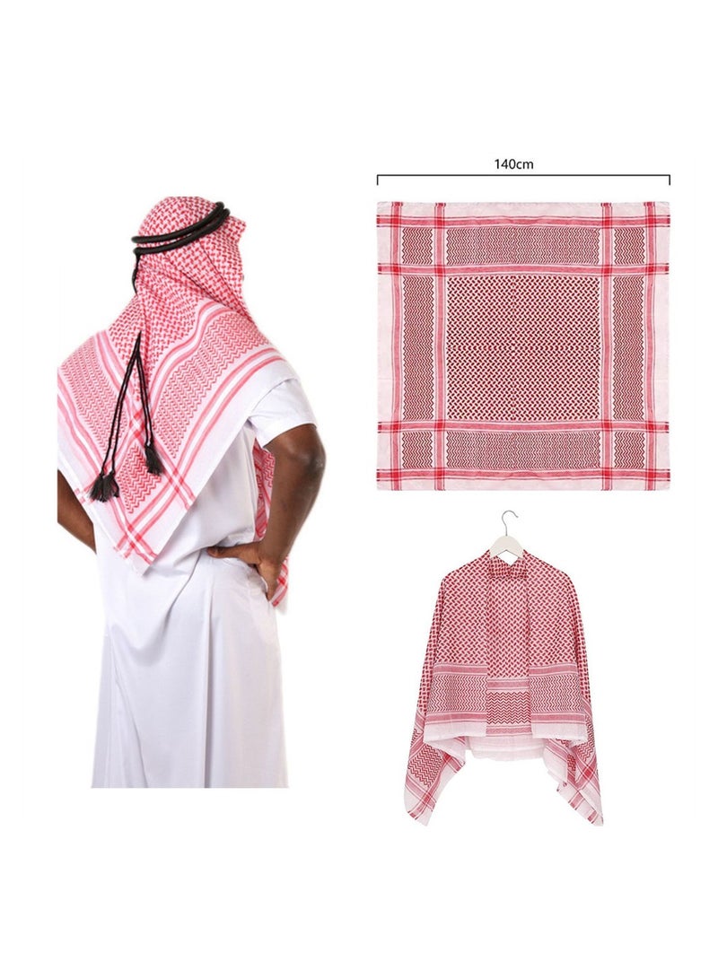 Luckam Arab Keffiyeh Shemagh Turban, Arabian Costume Muslim Headscarf with Aqel Rope, Middle Eastern Desert Arabian Shawl Palestine Traditional Arabia Headscarf for Men, 2 Patterns - Image 2