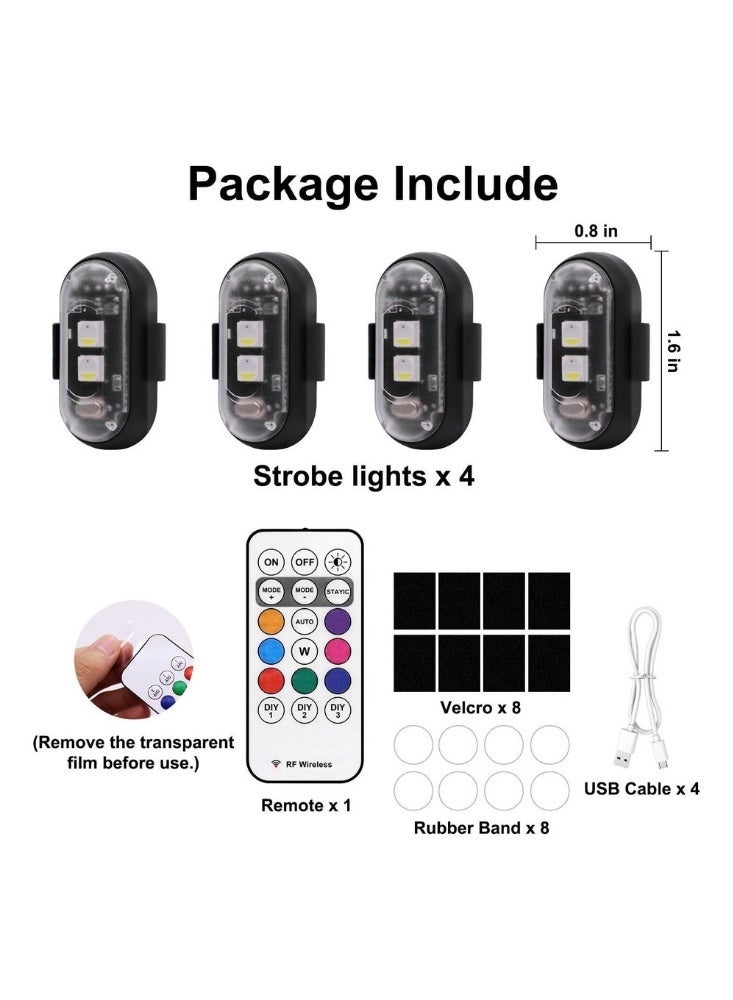 4PCS Wireless LED Strobe Lights with Remote - 8 Colors USB Rechargeable Waterproof Emergency Warning Lights for Car Motorcycle Drone Bike - Image 1
