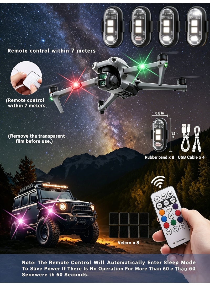 4PCS Wireless LED Strobe Lights with Remote - 8 Colors USB Rechargeable Waterproof Emergency Warning Lights for Car Motorcycle Drone Bike - Image 2
