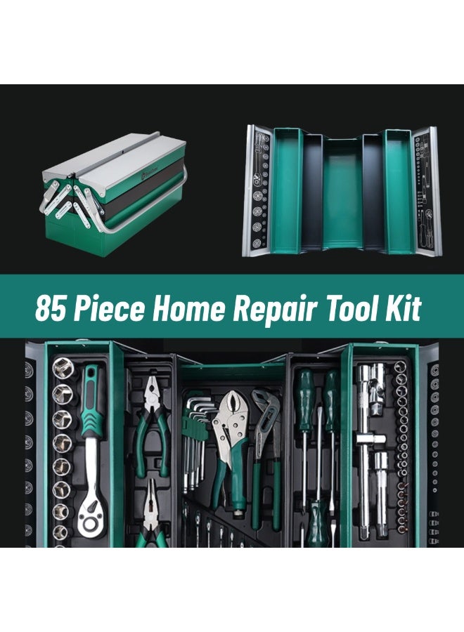 GearZone 85 Piece Home Repair Tool Kit, General Home/Auto Repair Tool Set, Toolbox Storage Case with Drawer, Multi-Purpose Household Tool Kit - Perfect for Home DIY, Handyman-Green  - Image 4