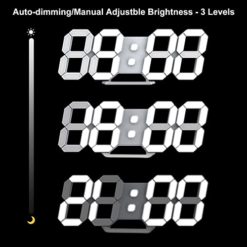 Deeyaple LED Clock, 3D Digital Wall & Desk Alarm Clock with Snooze, Dimmable Display, Time Memory, 12/24H Date & Temperature, Remote Control Night Light for Bedroom, Office, Kitchen, Home (White) - Image 5