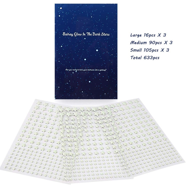 Bairay Glow in The Dark Stars Decals Decor for Ceiling 633 Pcs Realistic 3D Stickers Starry Sky Shining Decoration Perfect for Kids Bedroom Bedding Room Gifts - Image 5