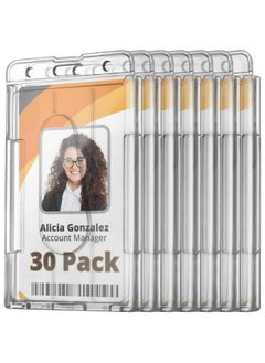 MIFFLIN Rigid Id Name Badge Holders (Clear, Vertical 3.35X2.1 Inch, 30 Pack), Heavy-Duty Hard Pc Plastic Identification Card Protectors, Transparent Tag W/ 2 Slots  - Image 1