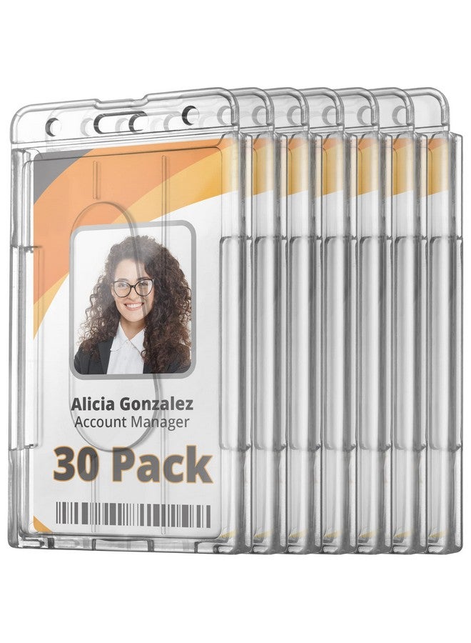 MIFFLIN Rigid Id Name Badge Holders (Clear, Vertical 3.35X2.1 Inch, 30 Pack), Heavy-Duty Hard Pc Plastic Identification Card Protectors, Transparent Tag W/ 2 Slots - Image 1