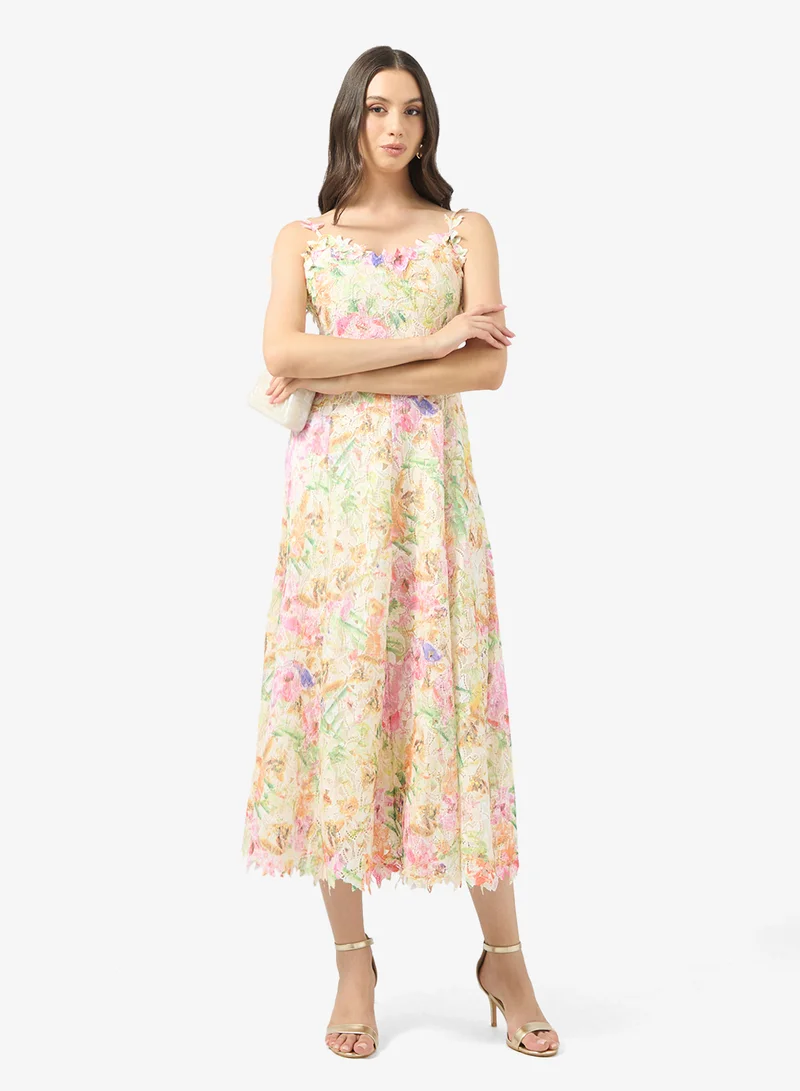 Ginger Boutique Lacer Embroidered Floral A Line Dress