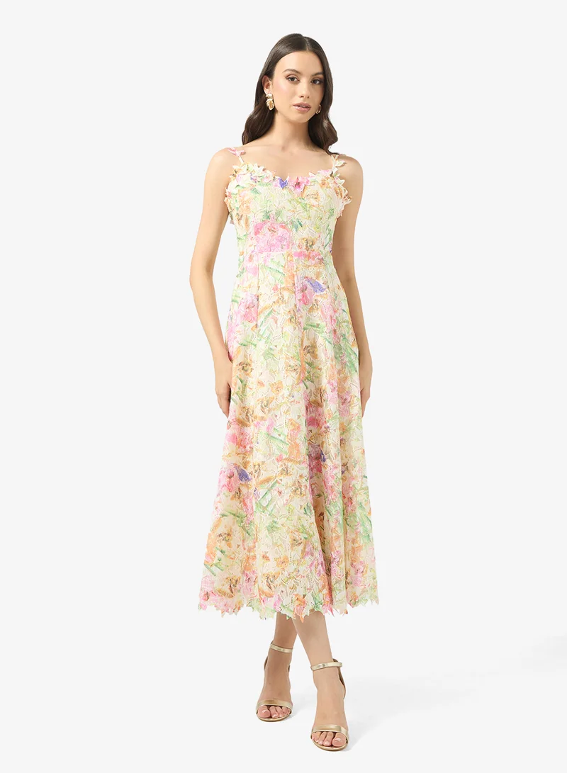 Ginger Boutique Lacer Embroidered Floral A Line Dress