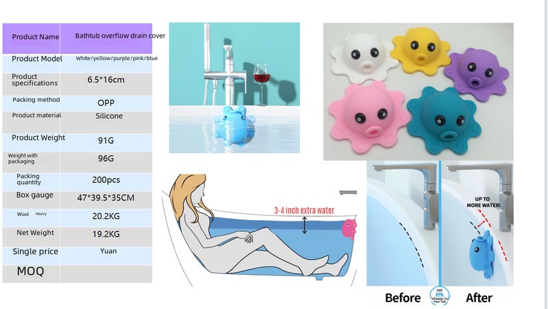 Cross-Commodity Bathtub Overflow Drain Cover Bath Tub Overflow Drain Cover Five-Color Octopus - Image 5