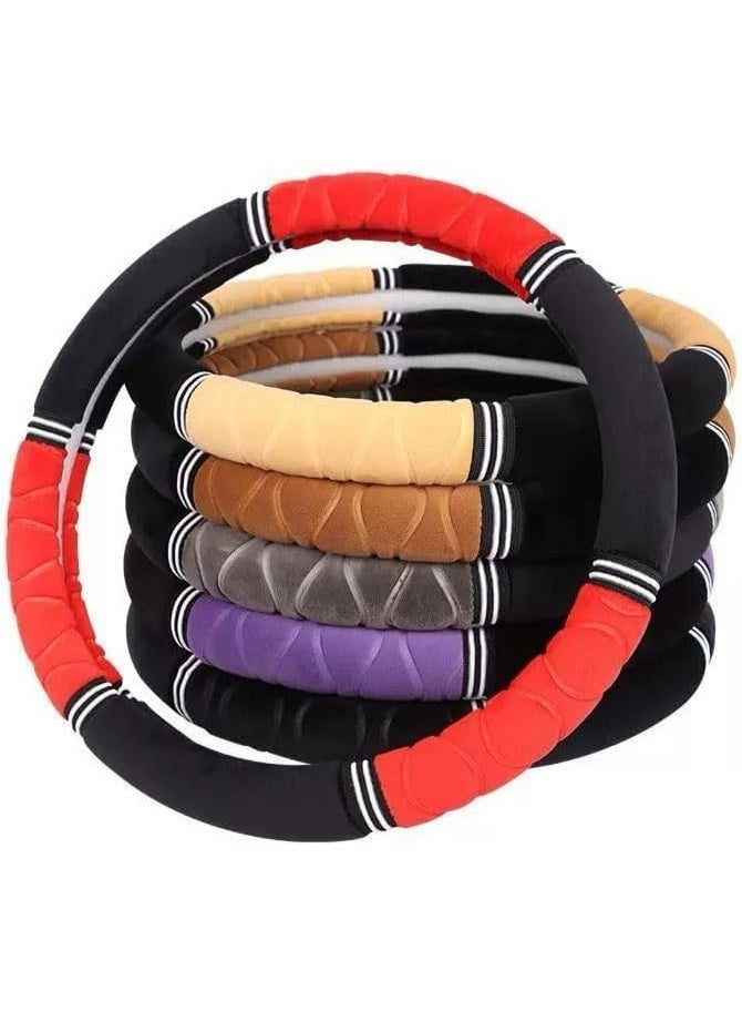 غطاء عجلة قيادة للسيارة من القطيفة، دافئ وغير قابل للانزلاق لفصل الخريف والشتاء، إكسسوار داخلي أنيق للسيارة (أحمر) - Image 1