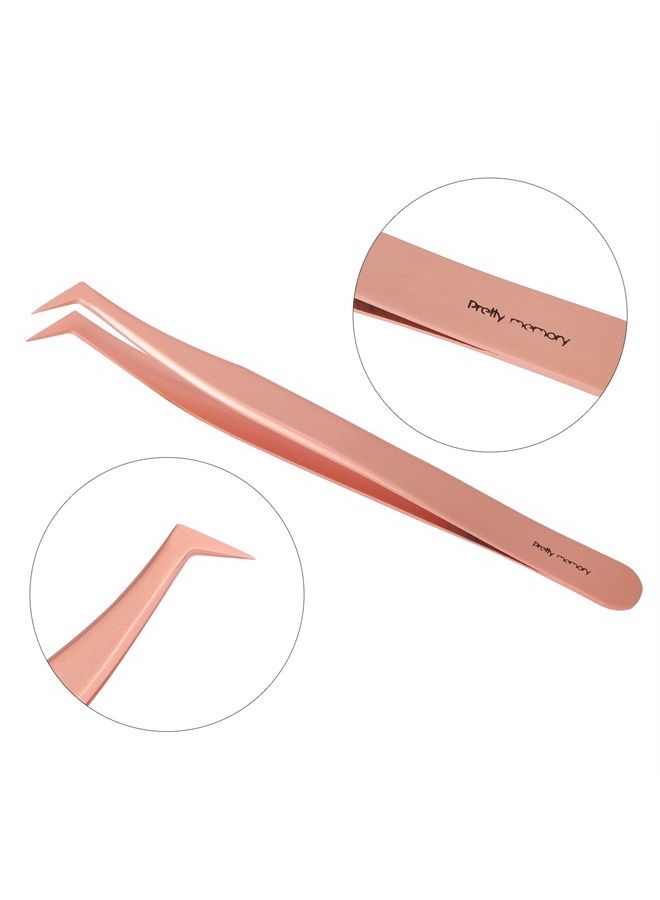 Pretty memory Volume Lash Tweezers,Stainless Steel Eyelash Extension Tweezers, Professional Precision Mega Curved Angled Tweezer, Rose Gold - Image 4