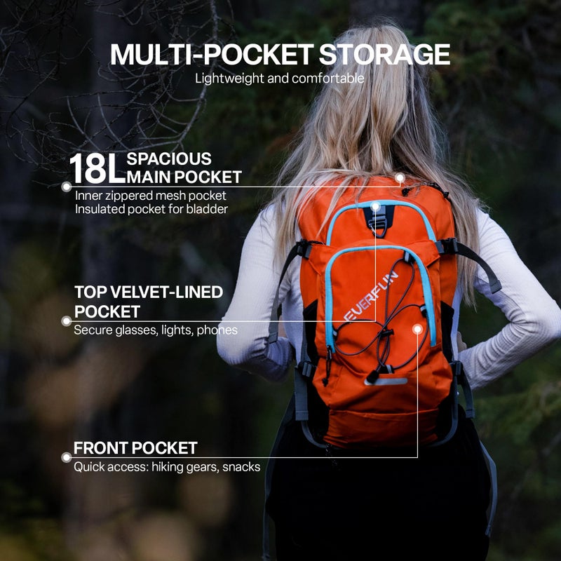 EVERFUN Hiking Hydration Backpack with Storage 18L Insulated Water Backpack with Water Bladder 2L, Women Men Hydro Pack Daypack Lightweight Hydropack with Rain Cover for Cycling, Running, Festivals - Image 2