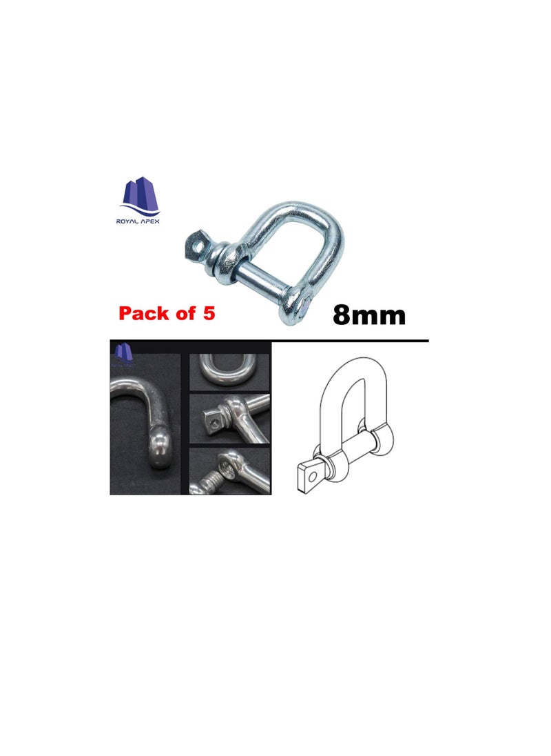 Generic Galvanized Iron (GI) D Ring Shackle Lock, Shackle Hook Clip for Heavy Duty Construction, Chain Link Tow, Marine Shackles, Gym Hook and Vehicle Recovery & DIY Projects… (Pack of 5, 8mm)  - Image 3