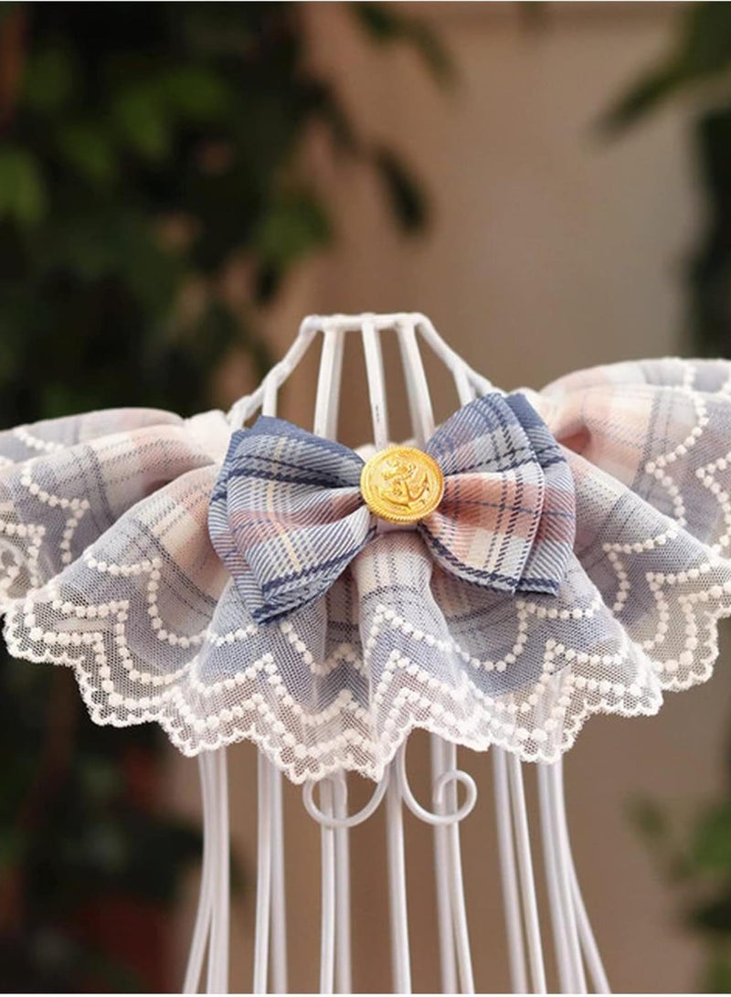 GGOOT Pet dog collar Original Design Pink Plaid Ribbon Dog Bowtie Organza Cotton Gauze Dog Necklace Bibs Cat Accessories Special Kitten Pet Products Pet collar(Blue,XL- for neck35-40cm)  - Image 1