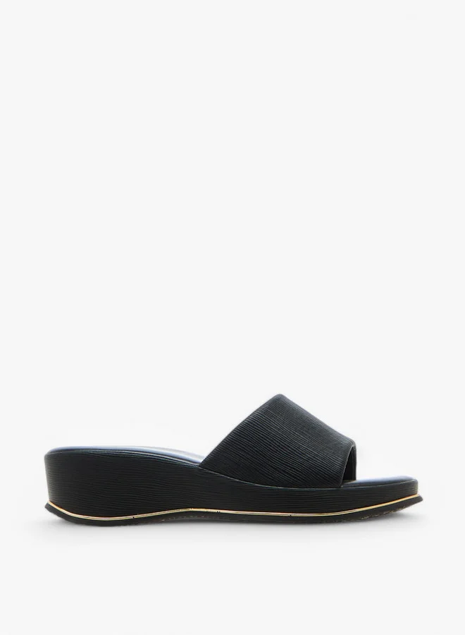 Flora Bella By Shoexpress Textured Slip-On Sandals with Wedge Heel