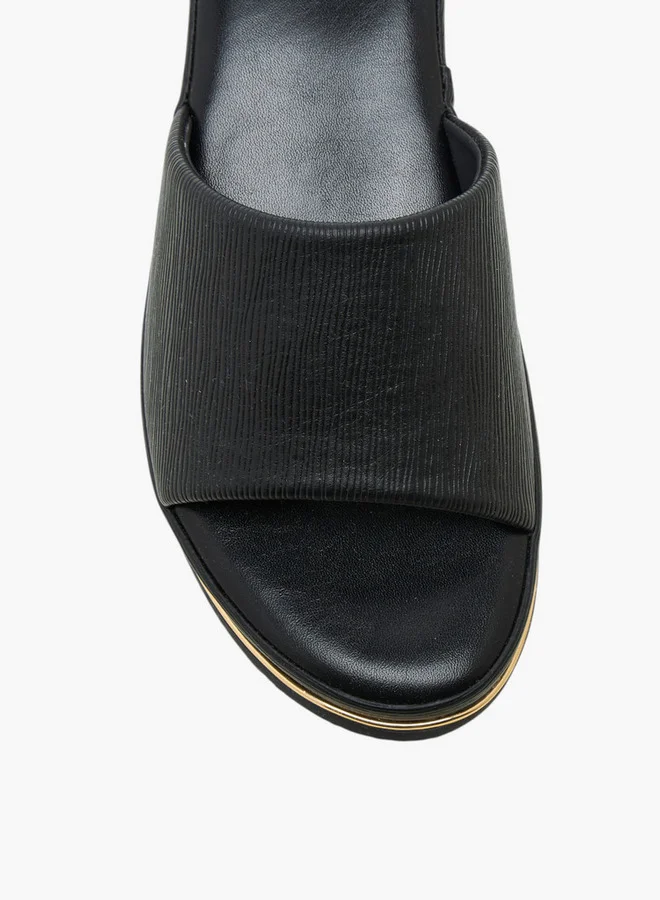 Flora Bella By Shoexpress Textured Slip-On Sandals with Wedge Heel