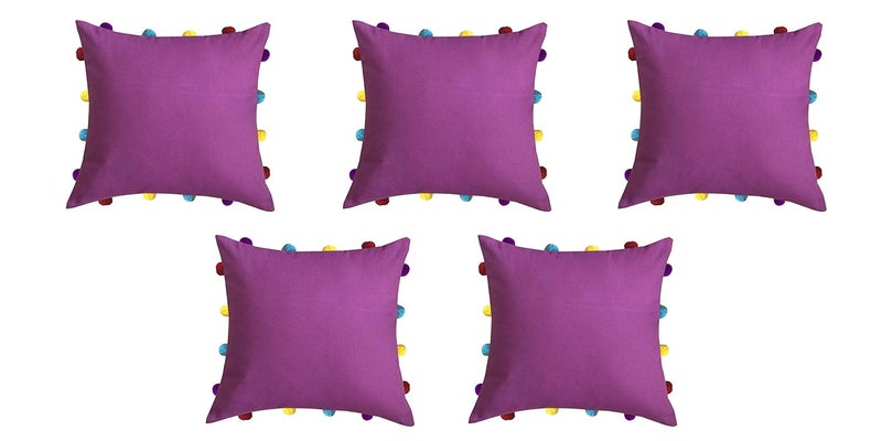 Lushomes Cushion Cover 14x14 Boho Cushion Covers Sofa Pillow Cover Cushion Covers with Tassels Cushion Cover with pom pom 14x14 Inches Set of 5 Lilac - Image 1