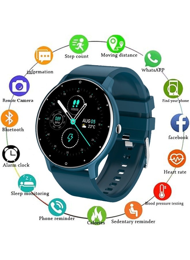RollsTimi Smart Watch for Women Men,Bluetooth Tactical Smartwatch for Android and iPhone,IP67 Waterproof Outdoor Fitness Tracker with Heart Rate SpO2 Sleep Monitor,Blue