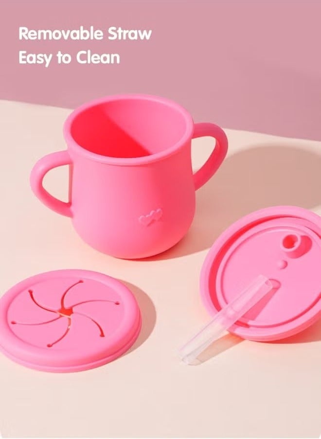 Gonice Baby Silicone Sippy Cup, Baby Training Cup with Handles, Lid and Straw, Baby Snacks Cups, Spill Proof and Non-Slip Sippy Cup for 6-12 Months Babies, 150ml - Image 4