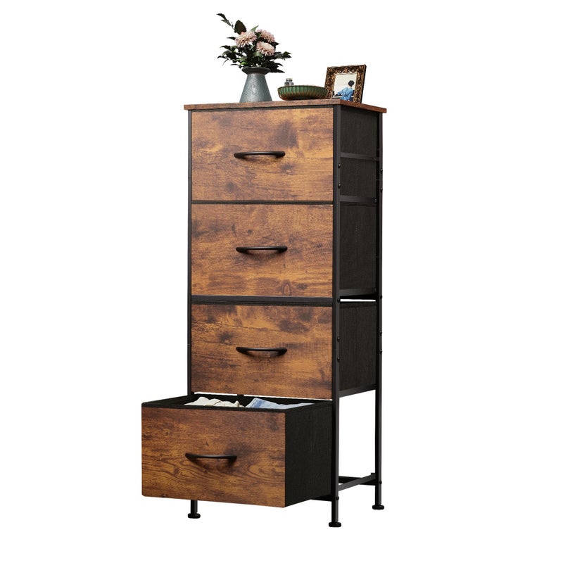 WLIVE Dresser with 4 Drawers, Fabric Storage Tower, Organizer Unit for Bedroom, Hallway, Entryway, Closets, Sturdy Steel Frame, Wood Top, Easy Pull Handle, Rustic Brown Wood Grain Print - Image 1