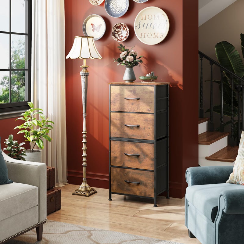 WLIVE Dresser with 4 Drawers, Fabric Storage Tower, Organizer Unit for Bedroom, Hallway, Entryway, Closets, Sturdy Steel Frame, Wood Top, Easy Pull Handle, Rustic Brown Wood Grain Print - Image 3