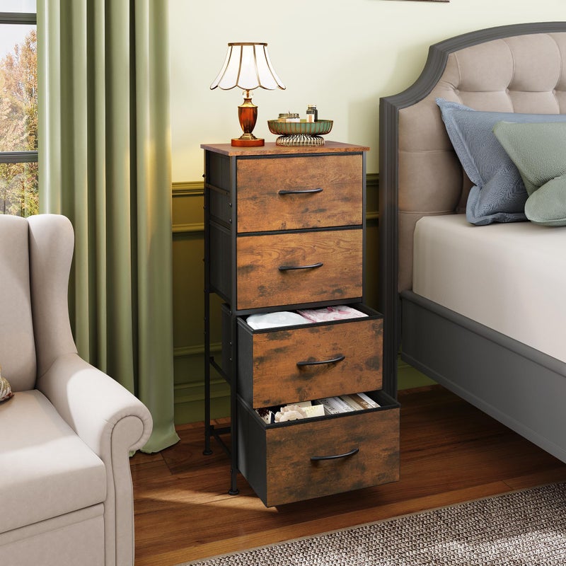 WLIVE Dresser with 4 Drawers, Fabric Storage Tower, Organizer Unit for Bedroom, Hallway, Entryway, Closets, Sturdy Steel Frame, Wood Top, Easy Pull Handle, Rustic Brown Wood Grain Print - Image 2