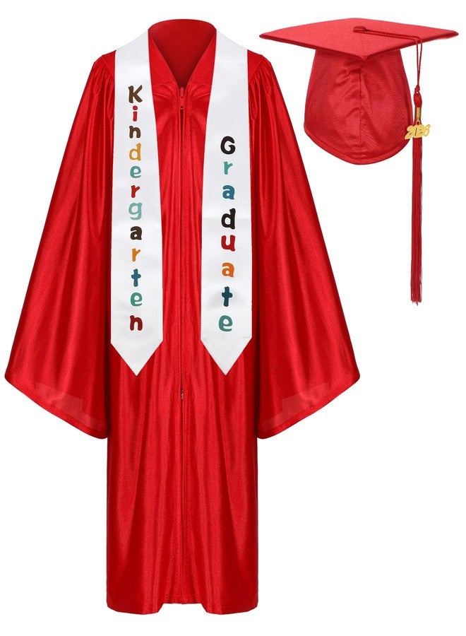 Erligo Shiny Kindergarten Preschool Graduation Gown Cap Stole Set with Year Tassel for Kid (Kindergarten, Red, 30) - Image 1