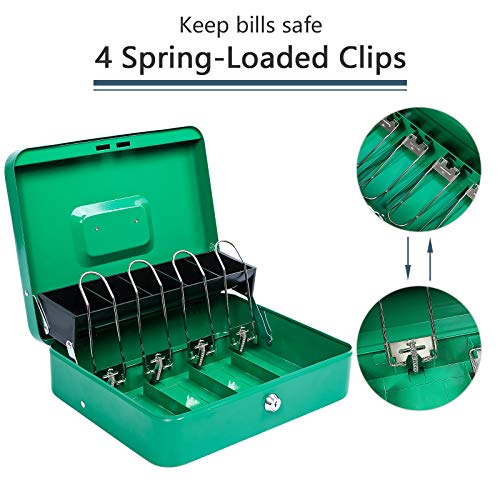 KYODOLED Locking Cash Box with Lock,Money Box with Cash Tray,Lock Safe Box with Key,Money Saving Organizer,11.81Lx 9.45Wx 3.54H Inches,Green XL Large - Image 3