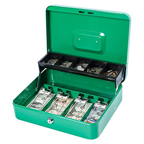 KYODOLED Locking Cash Box with Lock,Money Box with Cash Tray,Lock Safe Box with Key,Money Saving Organizer,11.81Lx 9.45Wx 3.54H Inches,Green XL Large - Image 1