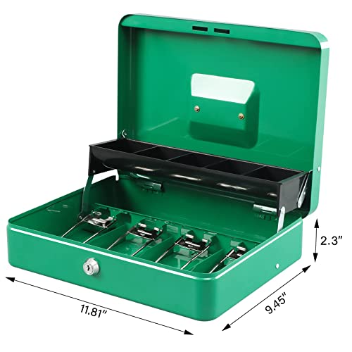 KYODOLED Locking Cash Box with Lock,Money Box with Cash Tray,Lock Safe Box with Key,Money Saving Organizer,11.81Lx 9.45Wx 3.54H Inches,Green XL Large - Image 4