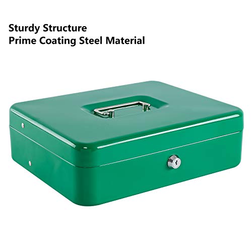 KYODOLED Locking Cash Box with Lock,Money Box with Cash Tray,Lock Safe Box with Key,Money Saving Organizer,11.81Lx 9.45Wx 3.54H Inches,Green XL Large - Image 5