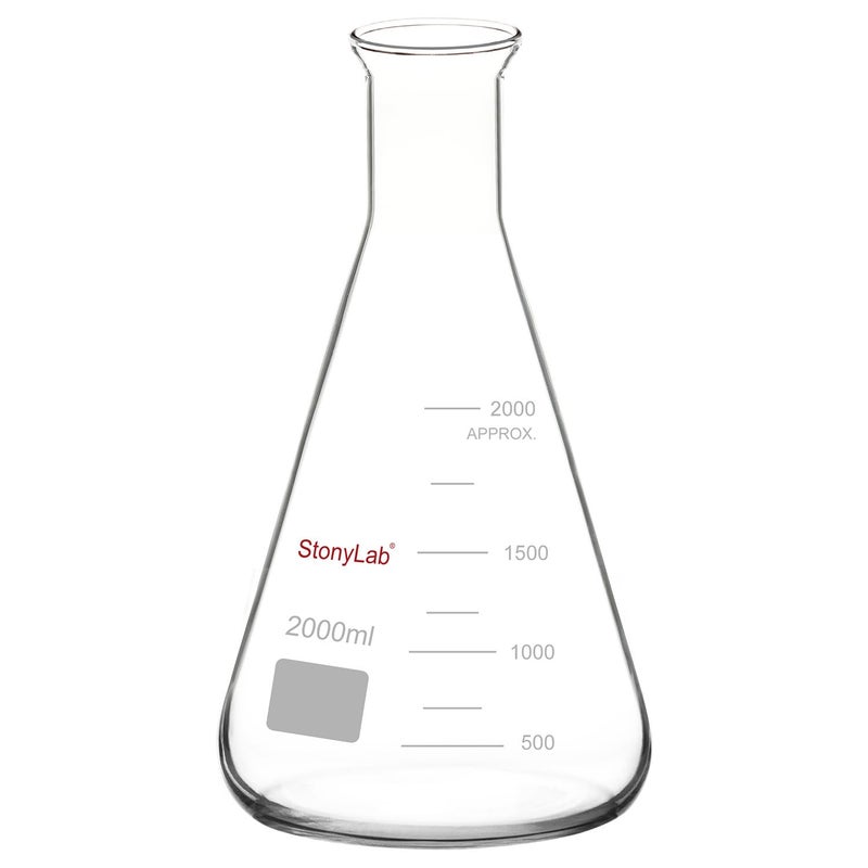 stonylab Glass Wide Mouth Erlenmeyer Flask, 2000 ml Borosilicate Glass Erlenmeyer Flask with Heavy Duty Rim, 1 Pack - Image 1