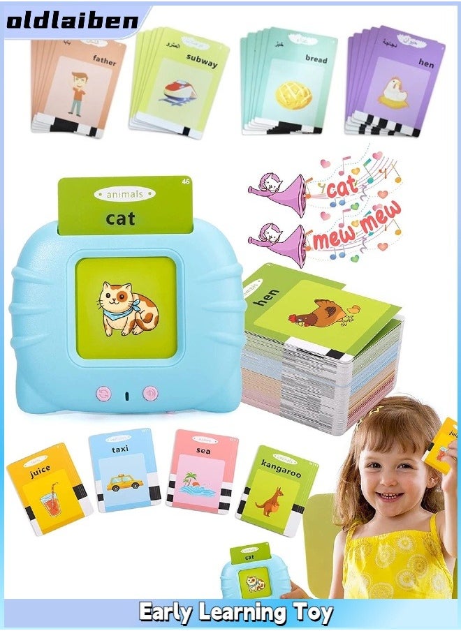 Generic - Early Education Smart Card Learning Machine, Talking Flash Cards Learning Toys, Listen And Learn Literacy Fun Early Learning Toy, With 112 PCS Talking Glitter Card With Sound Effects With 224 Visual Words Educational Learn, Blue - Image 1