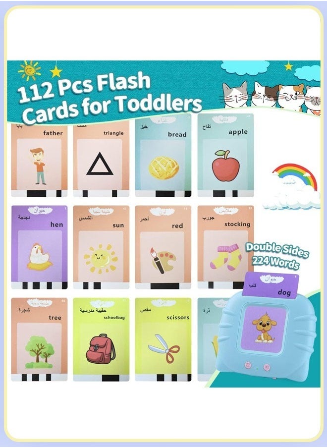 Generic - Early Education Smart Card Learning Machine, Talking Flash Cards Learning Toys, Listen And Learn Literacy Fun Early Learning Toy, With 112 PCS Talking Glitter Card With Sound Effects With 224 Visual Words Educational Learn, Blue - Image 1
