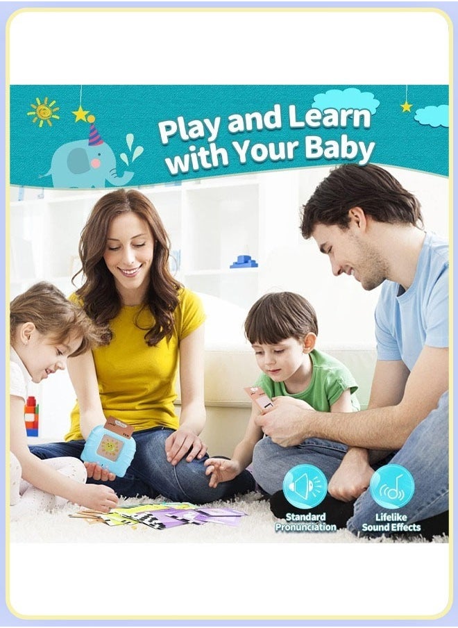 Generic - Early Education Smart Card Learning Machine, Talking Flash Cards Learning Toys, Listen And Learn Literacy Fun Early Learning Toy, With 112 PCS Talking Glitter Card With Sound Effects With 224 Visual Words Educational Learn, Blue - Image 1