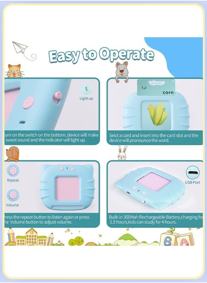 Generic - Early Education Smart Card Learning Machine, Talking Flash Cards Learning Toys, Listen And Learn Literacy Fun Early Learning Toy, With 112 PCS Talking Glitter Card With Sound Effects With 224 Visual Words Educational Learn, Blue - Image 1